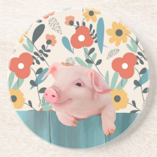 Friendly Baby Pig Cute Baby Animal Coaster