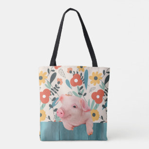 Friendly Baby Pig Cute Baby Animal Tote Bag