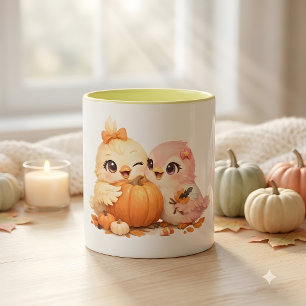 Friendly Bird Duo Halloween Pumpkin Mug