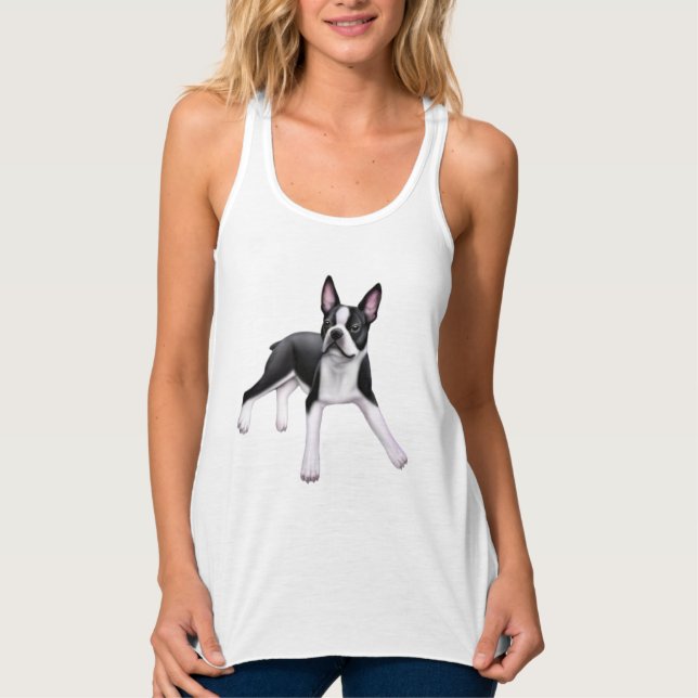 Friendly Boston Terrier Dog Flowy Racerback Tank (Front)