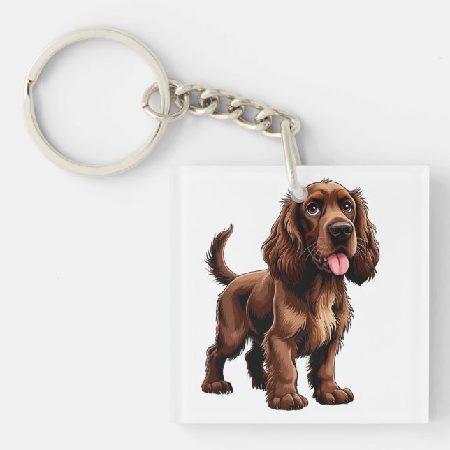 Friendly Brown Field Spaniel Cartoon Key Ring (Front)