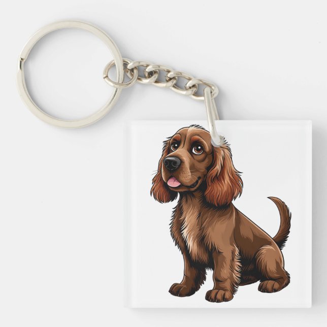 Friendly Brown Field Spaniel Cartoon Key Ring (Front)