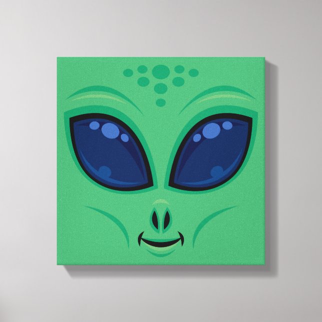 Friendly Cartoon Alien Face Canvas Print (Front)