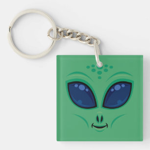 Friendly Cartoon Alien Face Key Ring