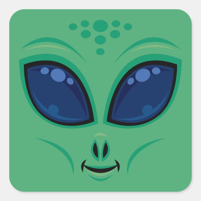 Friendly Cartoon Alien Face Square Sticker (Front)