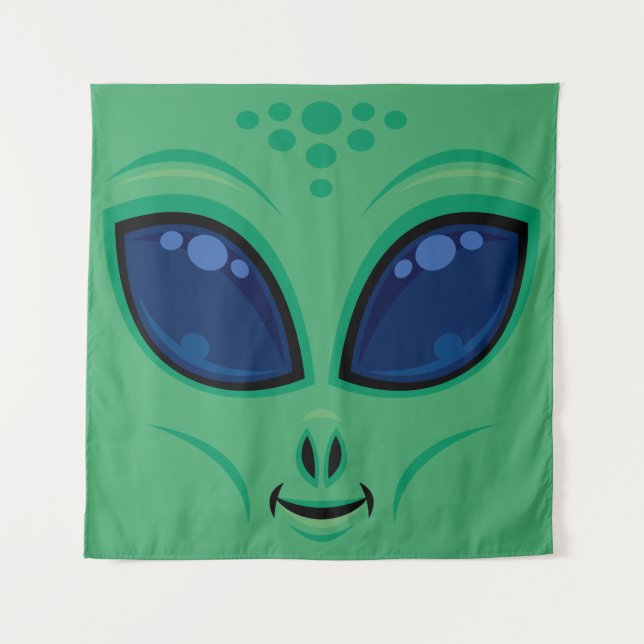 Friendly Cartoon Alien Face Tapestry (Front)