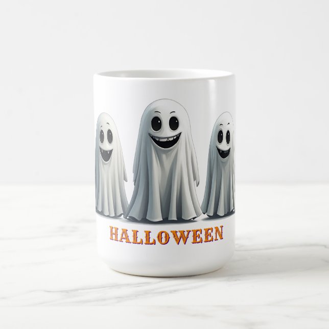 Friendly Cartoon Ghost Group Halloween Fun Night  Coffee Mug (Center)