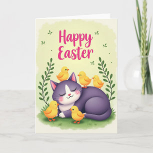 Friendly Cat And Birds Card