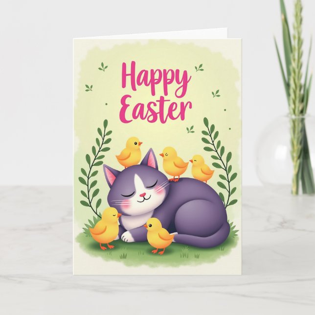 Friendly Cat And Birds Card (Front)