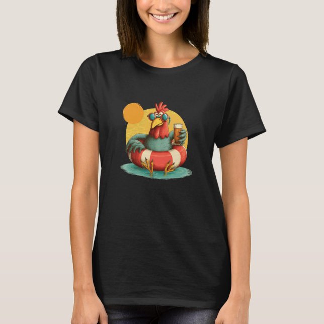 Friendly Chicken with Pool Ring and Beer T-Shirt (Front)