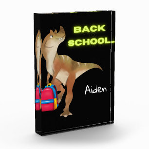 Friendly Dinosaur with Backpack "Back to School"   Photo Block