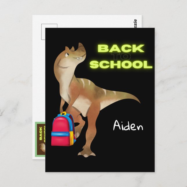 Friendly Dinosaur with Backpack "Back to School"   Postcard (Front/Back)