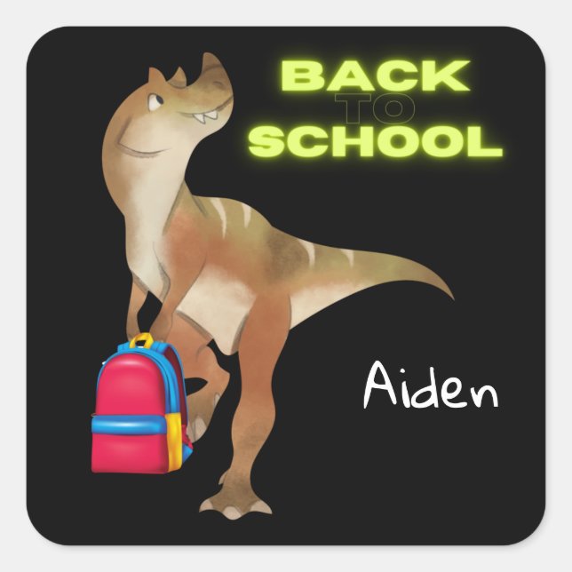 Friendly Dinosaur with Backpack "Back to School"   Square Sticker (Front)