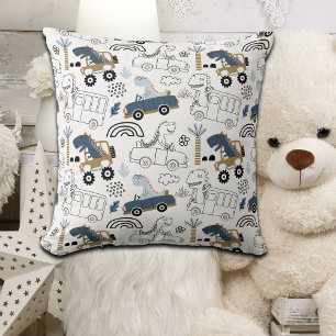 Friendly Dinosaurs in Cars Pattern Cushion