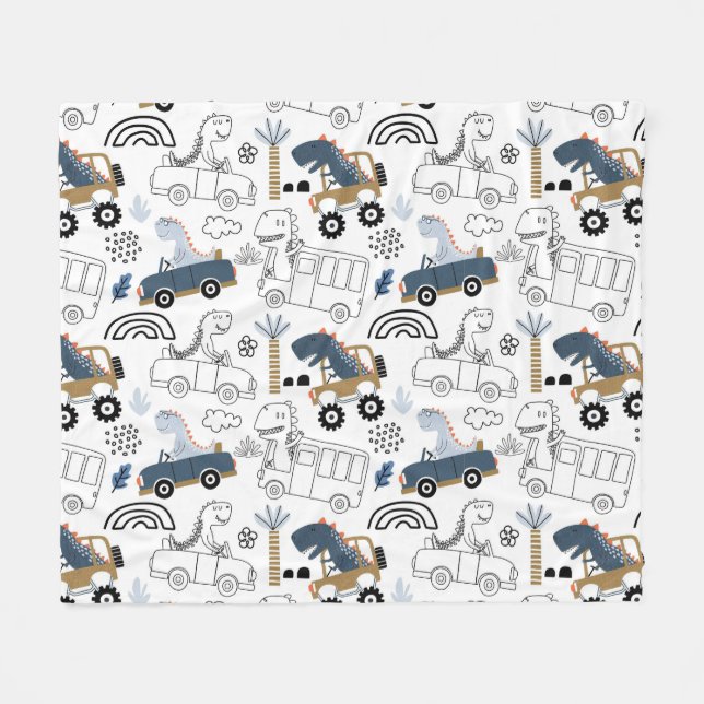 Friendly Dinosaurs in Cars Pattern Fleece Blanket (Front (Horizontal))