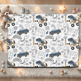Friendly Dinosaurs in Cars Pattern Fleece Blanket