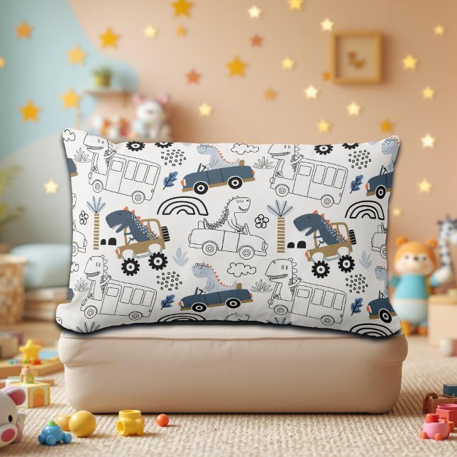 Friendly Dinosaurs in Cars Pattern Lumbar Cushion (Creator Uploaded)