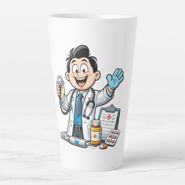 Friendly Doctor Mascot Medical Cartoon Design Latte Mug (Front)