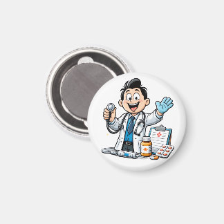 Friendly Doctor Mascot Medical Cartoon Design Magnet
