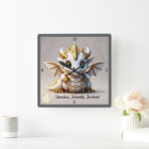 "Friendly Dragon Art" Square Wall Clock