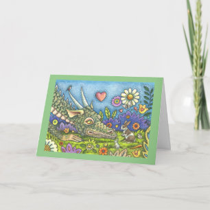 FRIENDLY EASTER DRAGON, BUNNY TRAIL FANTASY Blank Holiday Card