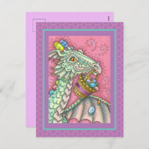 FRIENDLY EASTER EGG DRAGON, CUTE FANTASY HOLIDAY POSTCARD