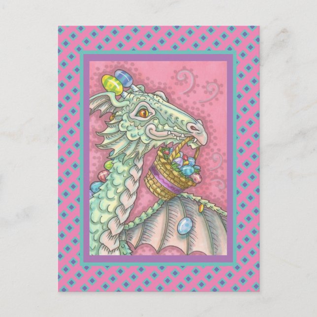 FRIENDLY EASTER EGG DRAGON, CUTE FANTASY POSTCARD (Front)