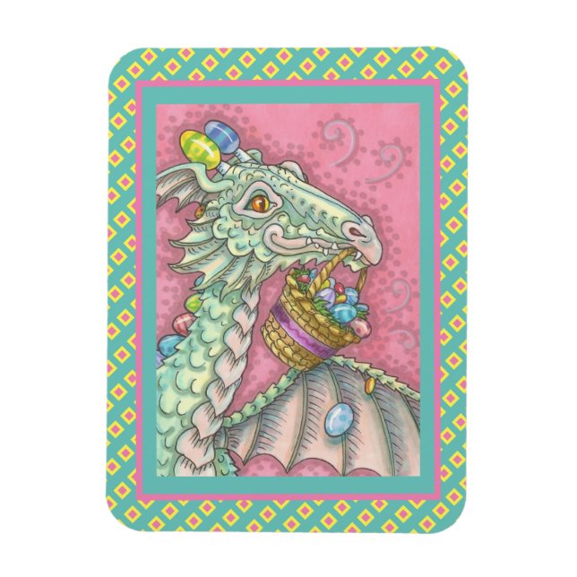 FRIENDLY EASTER EGG DRAGON, SPRING FANTASY MAGNET (Vertical)