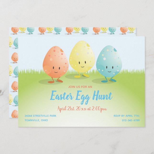 Friendly Easter Egg Hunt Horizontal Cartoon Invitation (Front/Back)