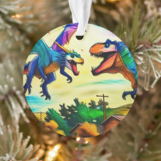 Friendly Encounter - Dragon and Dinosaur Ornament