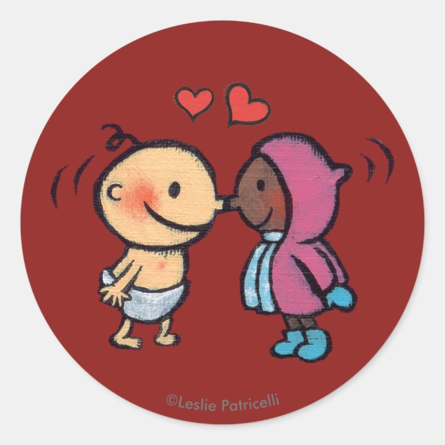 Friendly Eskimo Nose Kisses Kids Classic Round Sticker (Front)