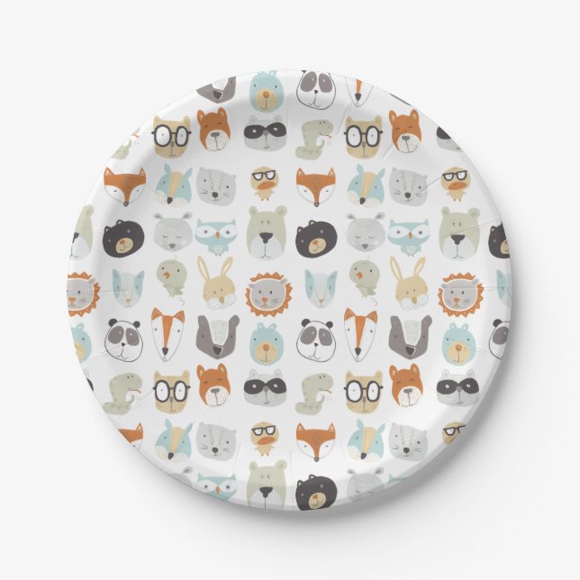 Friendly Faces | Cute Animal Portraits Paper Plate (Front)