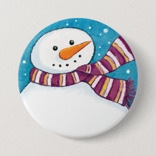 Friendly Festive Carrot Nosed Snowman Pin Badge
