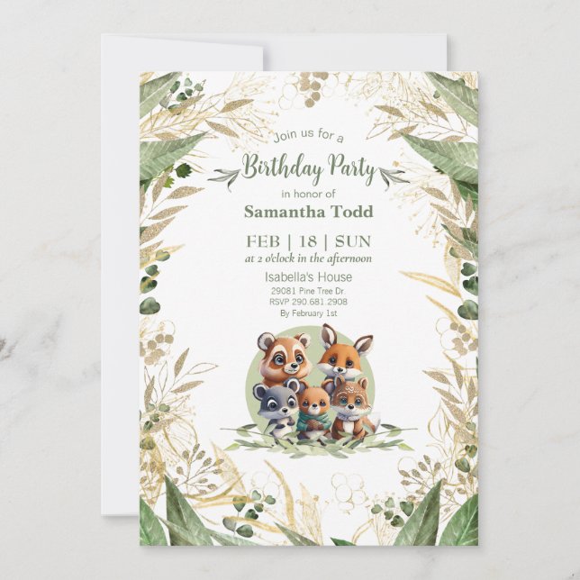 Friendly Forest Animals Birthday Invitation (Front)