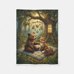 Friendly Forest Animals Night Camp Woodland Fleece Blanket