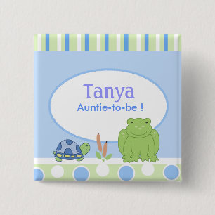 Friendly Frog & Turtle Baby Shower Name Tag Button