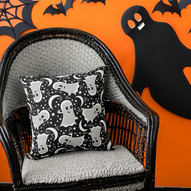 Friendly Ghost Goes Boo Funny Halloween Cushion (Creator Uploaded)
