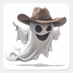 Friendly Ghost Wearing Cowboy Hat 👻 Square Sticker