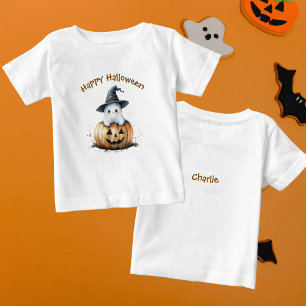 Friendly Ghost Witch Hat Pumpkin Halloween Baby T-Shirt