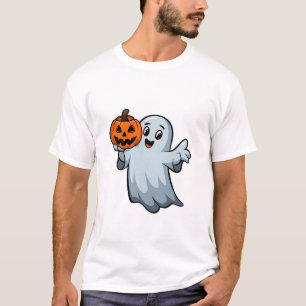 Friendly Ghost with Pumpkin Lantern T-Shirt