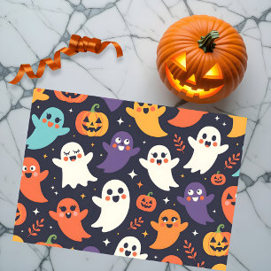 Friendly Ghosts and Pumpkins Halloween Pattern Tissue Paper