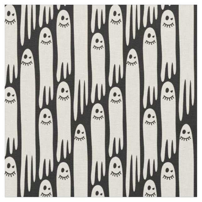 Friendly Ghosts on Cream and black– Halloween Fabric (Close Up)