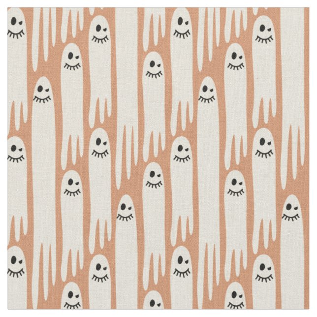 Friendly Ghosts on Cream and orange – Halloween  Fabric (Close Up)