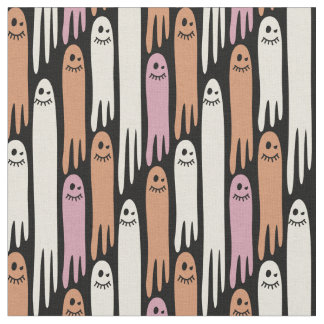 Friendly Ghosts retro colours on black – Halloween Fabric