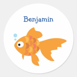 Friendly Gold Fish Illustration Classic Round Sticker