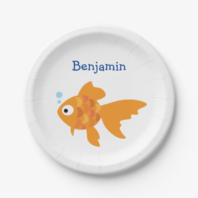 Friendly Gold Fish Illustration Paper Plate (Front)