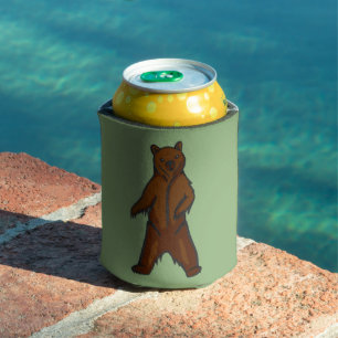 Friendly Green Brown Grizzly Bear Can Cooler