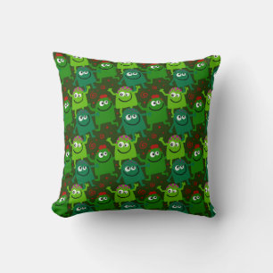 Friendly Green Cartoon Monsters Cushion