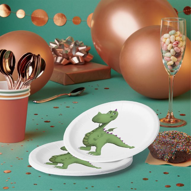 Friendly Green Dinosaur Paper Plate (Creator Uploaded)