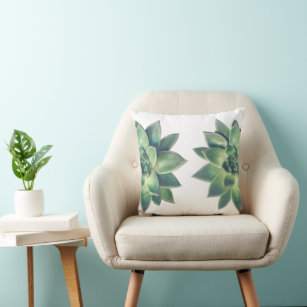 Friendly Green Succulent Plants on White Throw Pil Cushion